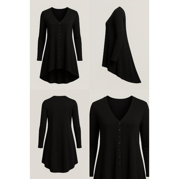 Sympli Womans 12 Tunic Top Draped Long Sleeve  Black - Picture 8 of 11